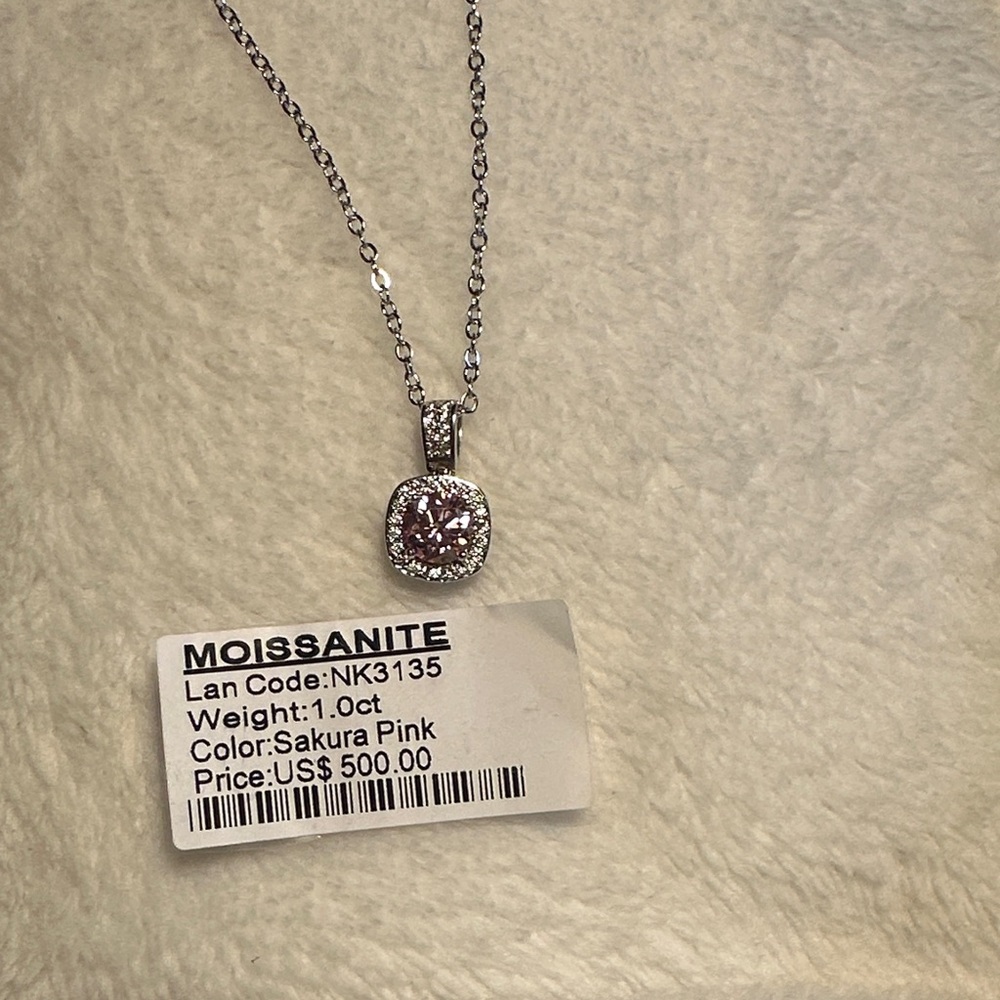 Pink Sakura Moissanite necklace. 18” 
1.0 ct.